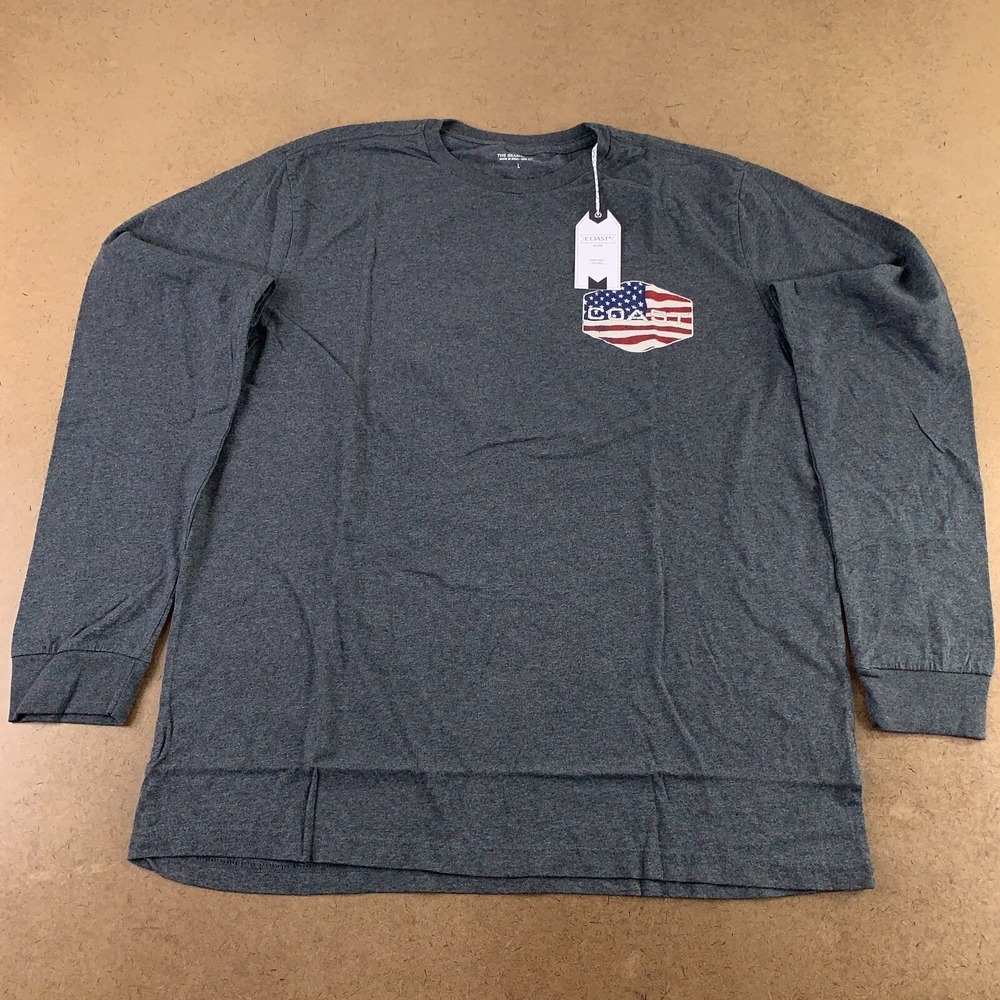Coast Adult Small Charcoal Heather Seashore Flag Graphic Long Sleeve Tee NWT
